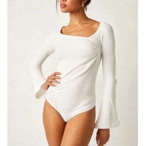 NEW Free People FP Intimately On A Cloud Bodysuit Bell Long Sleeve Waffle